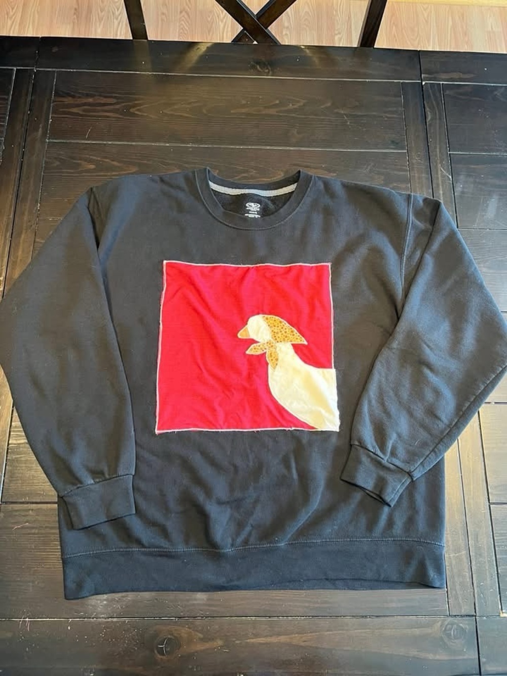 Men's Black Sweatshirt with Red & Cream Duck Panel